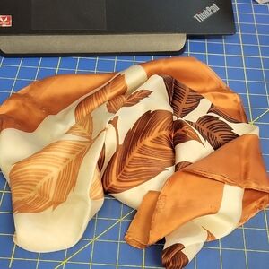 Vintage Silk Scarf Browns Leaf Pattern 30"